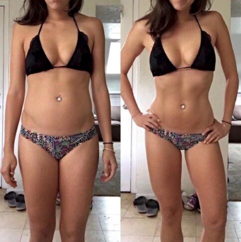 Girl before and after losing weight on a no carb diet